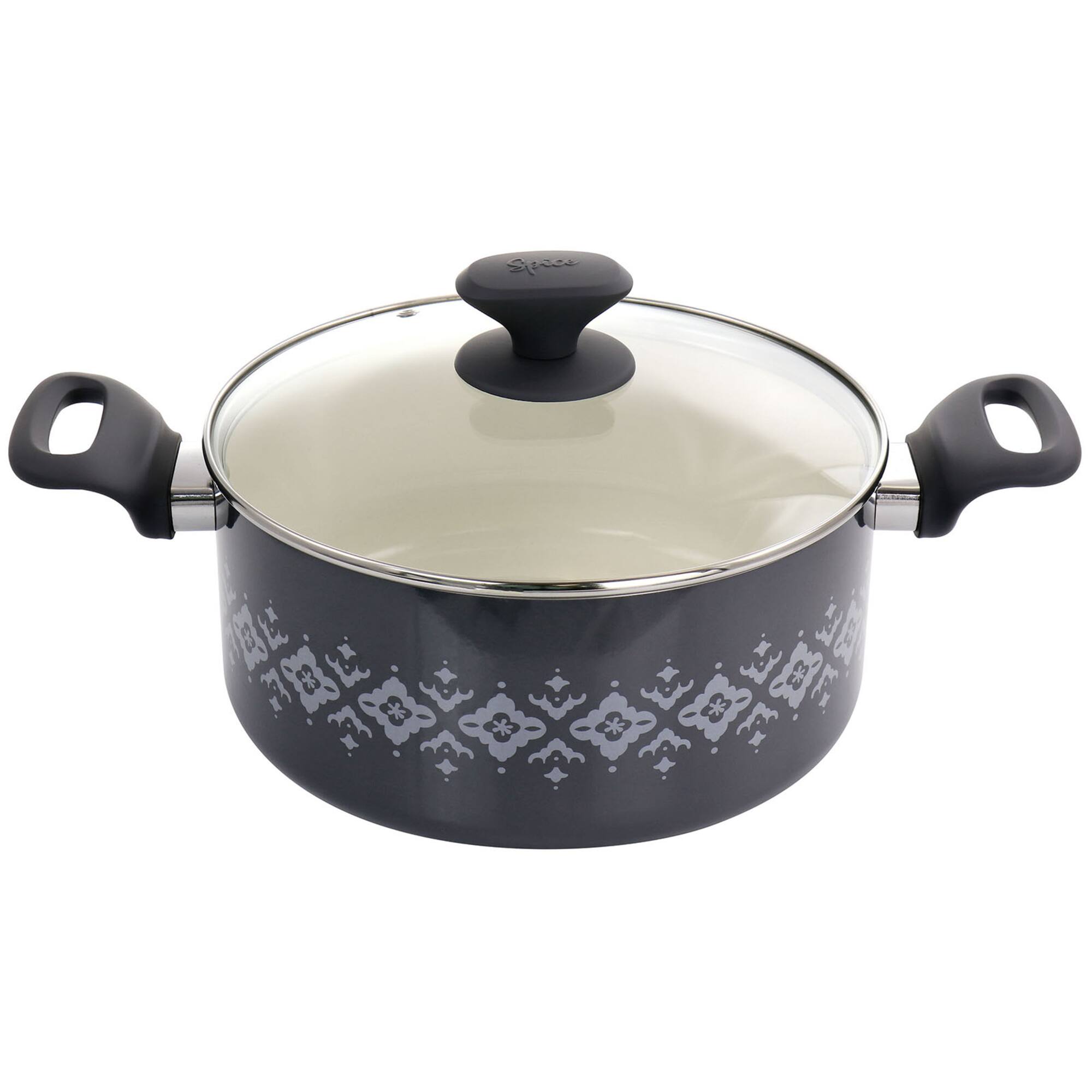 Spice by Tia Mowry Savory Saffron Gray 7 Piece Ceramic Nonstick Aluminum Cookware Set with Nylon Utensils